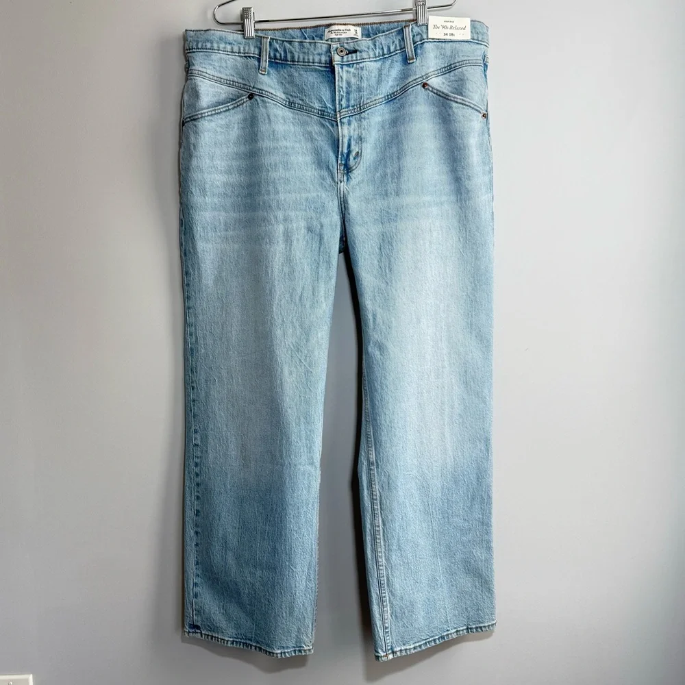 NWT Abercrombie Fitch The 90s High Rise Relaxed Jean Medium With Front Yoke 34 S - Picture 7 of 16